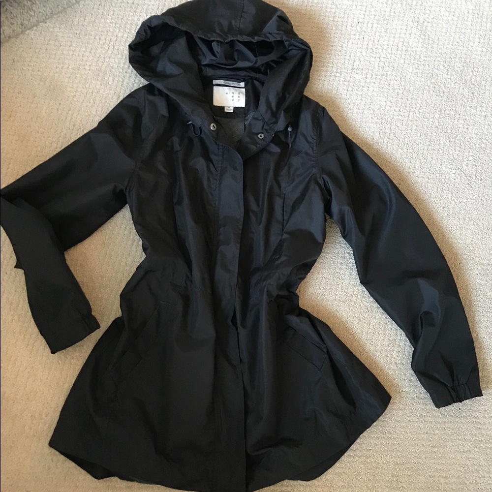 BLACK RAIN PARKA — a new day — LIKE NEW! Size M